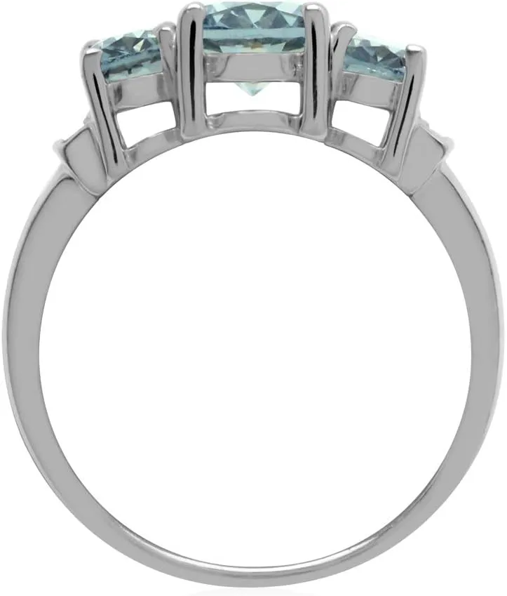 Silvershake 3-Stone Oval Shape Birthstone Gemstone White Gold Plated or Yellow Gold Plated 925 Sterling Silver Classic Statement Ring Jewelry for Women