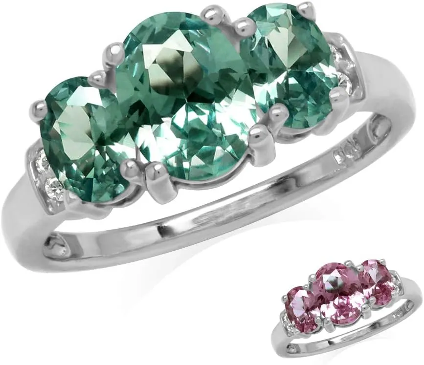 Silvershake 3-Stone Oval Shape Birthstone Gemstone White Gold Plated or Yellow Gold Plated 925 Sterling Silver Classic Statement Ring Jewelry for Women