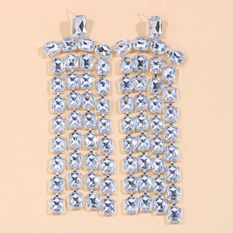 Sparkly Rhinestone Long Tassel Dangle Earrings Crystal Chandelier Dangle Drop Earrings Wedding Party Prom Earrings Jewelry for Women Gifts