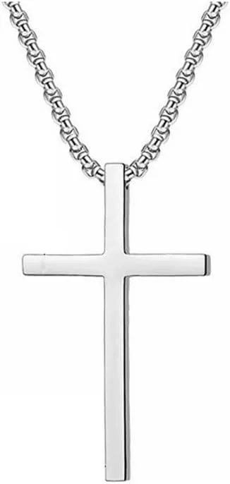 Stainless Steel Cross Necklace for Men Simple Cross Pendant Necklace Jewelry Cross Chain for for Boy Teens