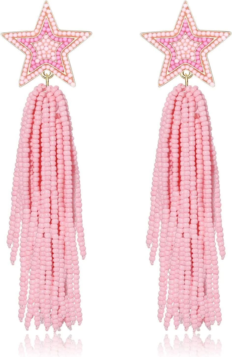 Star Earrings Dangling for Women Beaded Star Tassel Drop Earrings Handmade Statement Bohemian Waterfall Earrings Party Concert Costume Accessory Gift