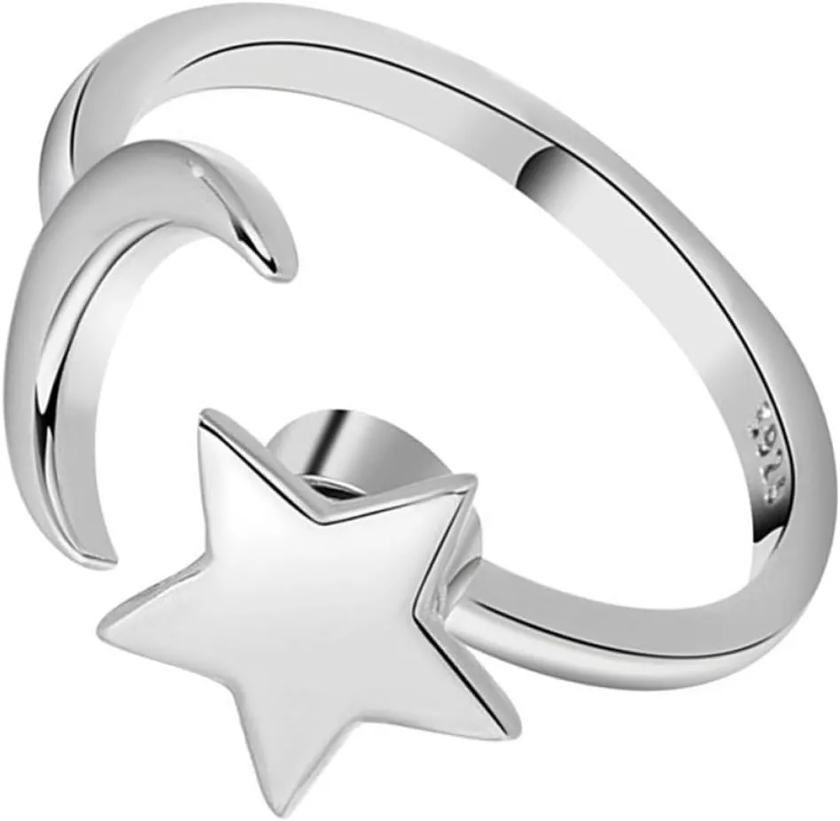 Star Moon Opening Ring Adjustable Finger Ring for Women Elegant Design Smooth Edges for Weddings and Parties Comfortable Fit for All Finger