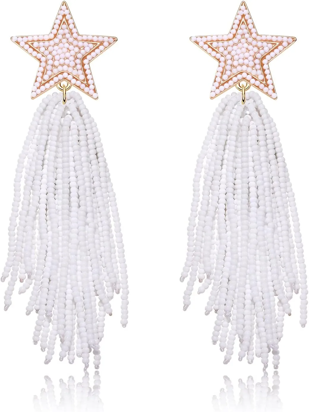 Star Tassel Earrings Long Beaded Star Tassel Drop Dangle Earrings Bohemian Statement Fringe Earrings Cowgirl Country Concert Outfit Party Jewelry