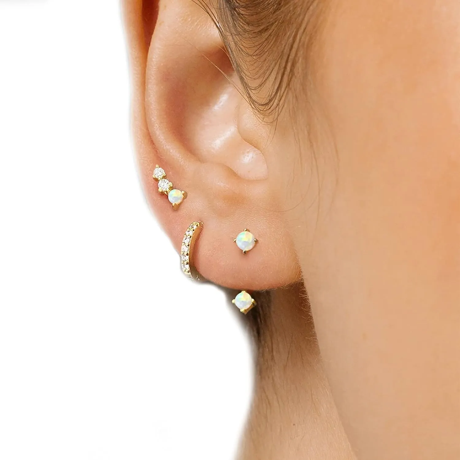 Sterling Silver Fire Opal Front and Back Ear Jacket Stud EarringsMade In USA Ship Within 24 Hours (Real 18K Plated One Pair)