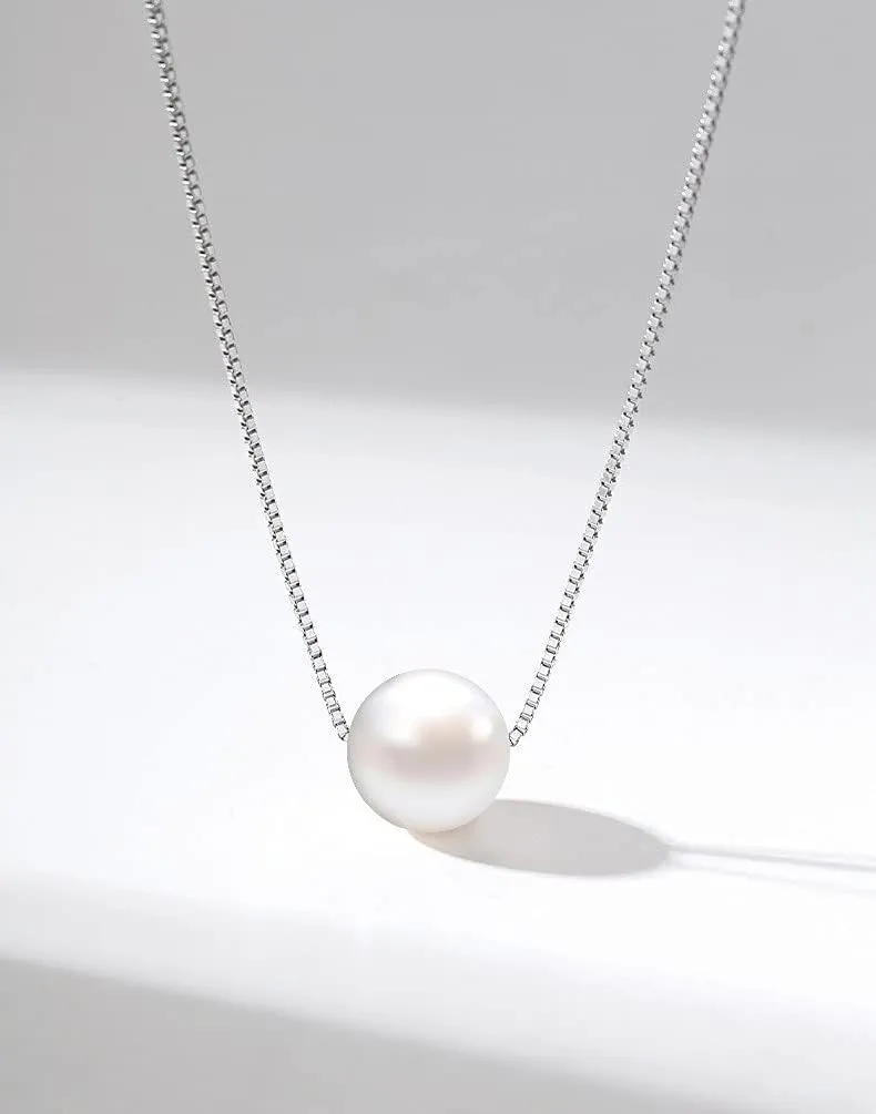 Sterling Silver Pearl Necklaces for Women Dainty Pearl Choker Necklace Single Pearl Pendant Necklace Wedding Prom Bridal Jewelry Gift for Her
