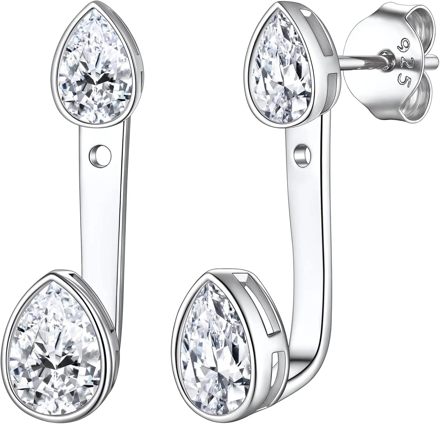 Suplight Hypoallergenic 925 Sterling Silver Teardrop/Pearl Front Back Ear Jacket Earrings for Women (with Gift Box)