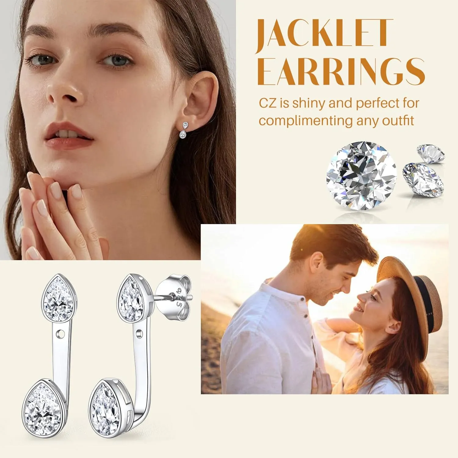 Suplight Hypoallergenic 925 Sterling Silver Teardrop/Pearl Front Back Ear Jacket Earrings for Women (with Gift Box)