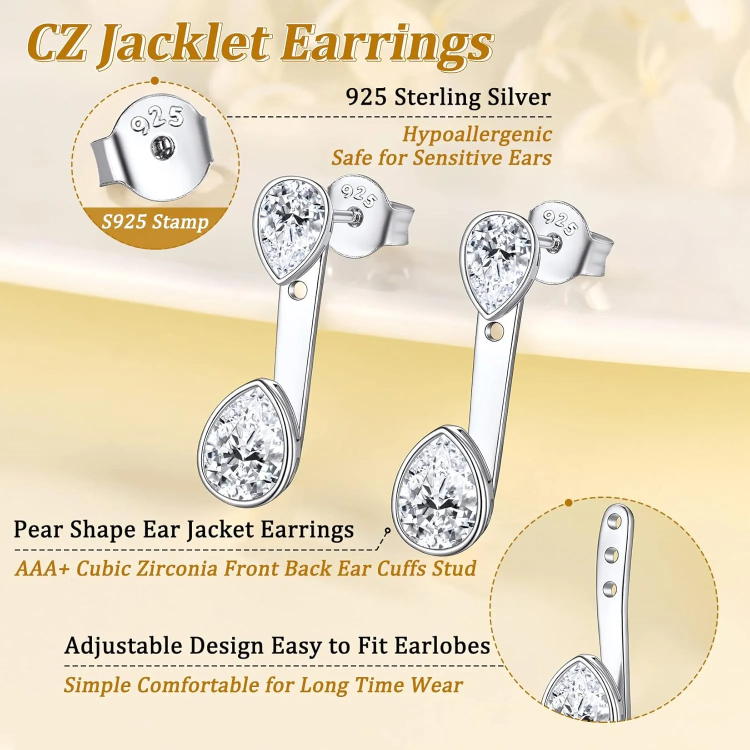 Suplight Hypoallergenic 925 Sterling Silver Teardrop/Pearl Front Back Ear Jacket Earrings for Women (with Gift Box)