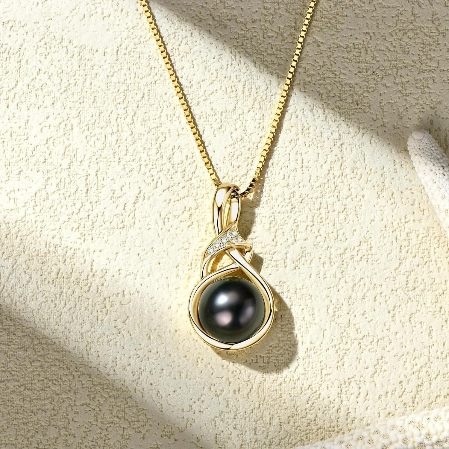 Tahitian Black Pearl Necklaces for Women, 925 Sterling Silver Single Pearl Pendant Necklace with Moissanite, Birthday Anniversary Jewelry Gifts for Wife Mom