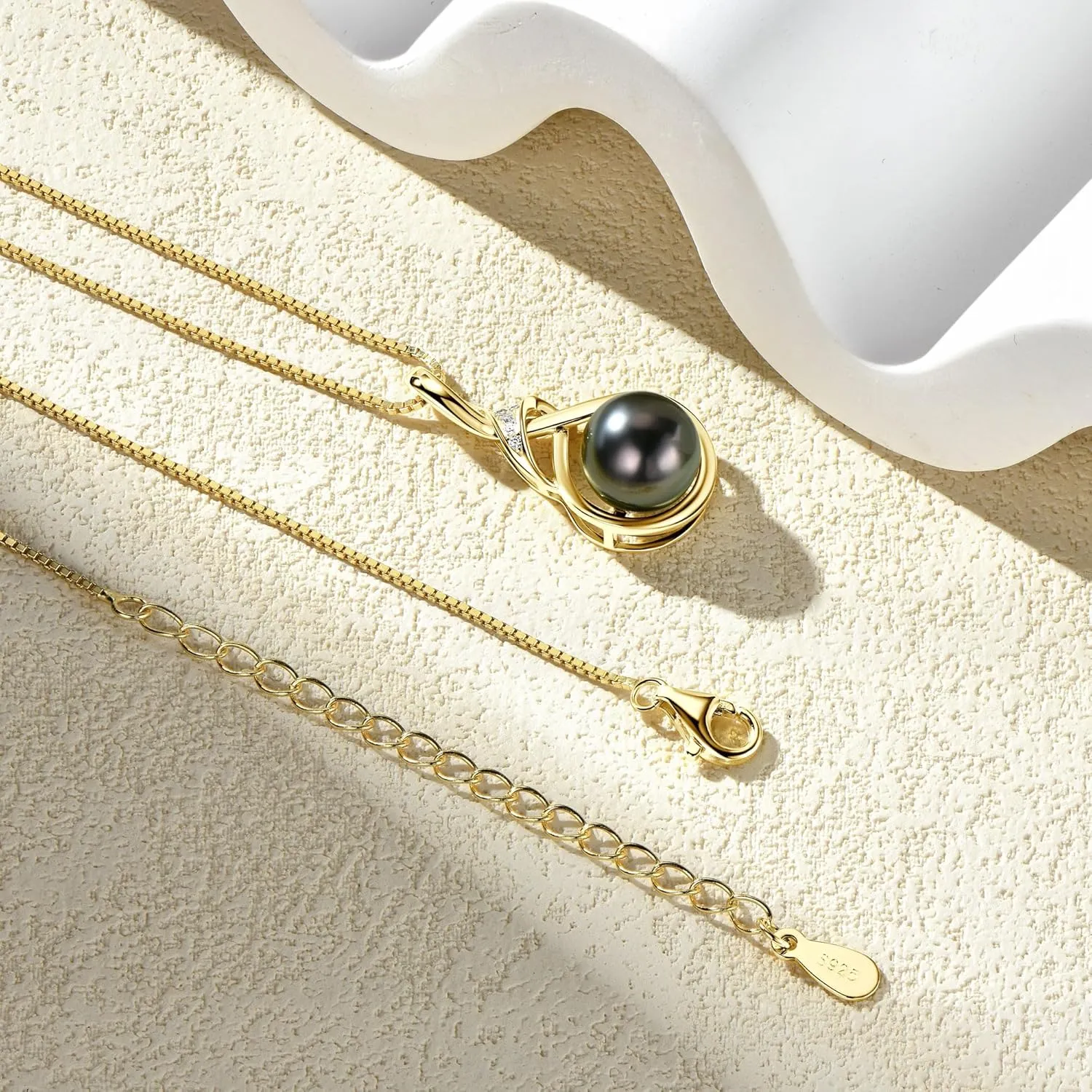 Tahitian Black Pearl Necklaces for Women, 925 Sterling Silver Single Pearl Pendant Necklace with Moissanite, Birthday Anniversary Jewelry Gifts for Wife Mom