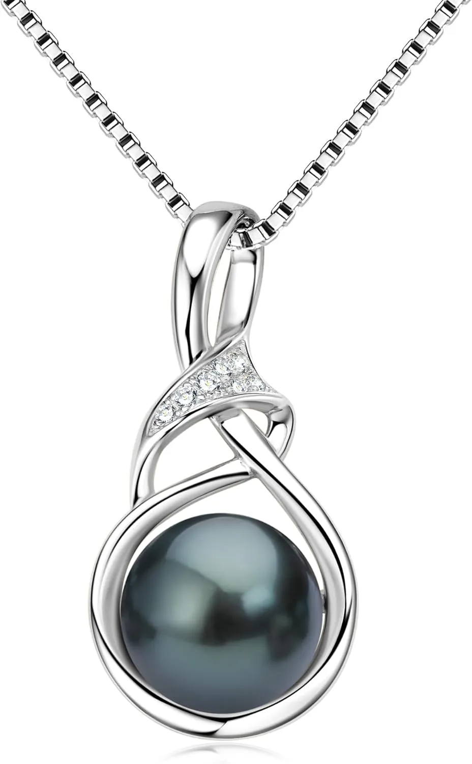 Tahitian Black Pearl Necklaces for Women, 925 Sterling Silver Single Pearl Pendant Necklace with Moissanite, Birthday Anniversary Jewelry Gifts for Wife Mom