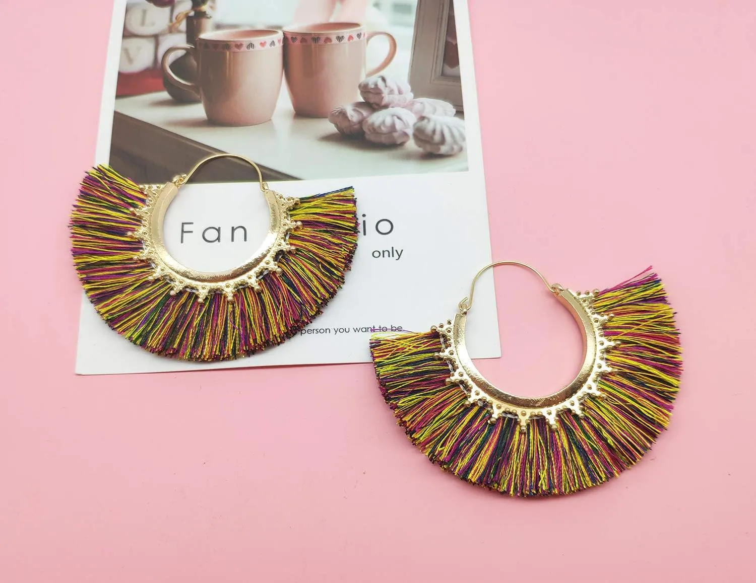 Tassel Hoop Earring Statement Thread Dangle Earrings Stylish Long Fringe Drop Earrings Lightweight Long Swingy French Hook Earrings for Women