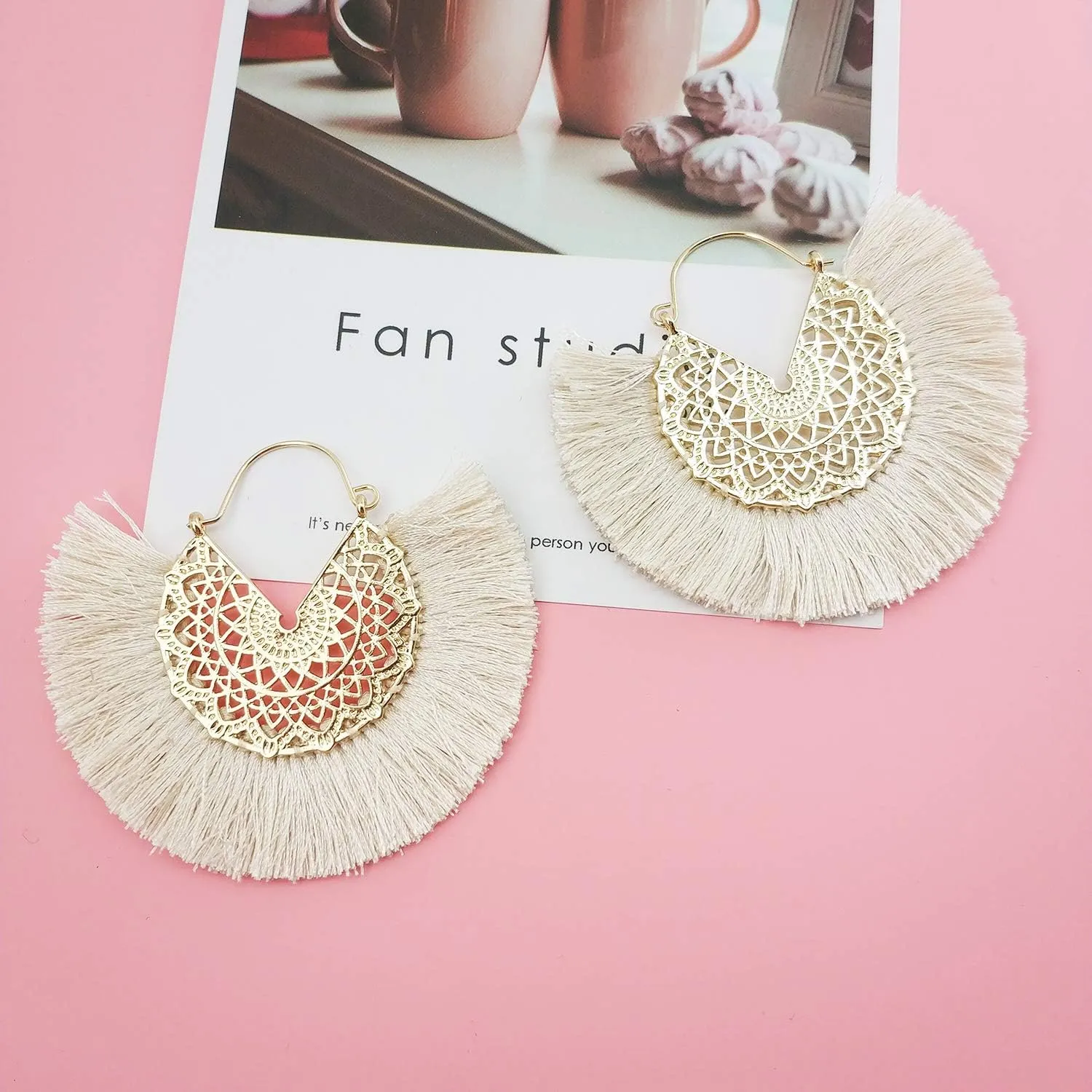 Tassel Hoop Earring Statement Thread Dangle Earrings Stylish Long Fringe Drop Earrings Lightweight Long Swingy French Hook Earrings for Women