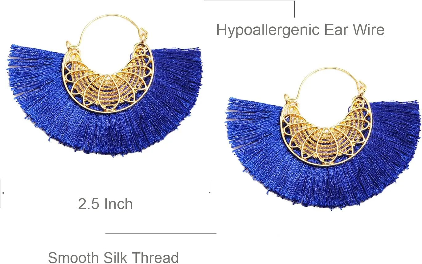 Tassel Hoop Earring Statement Thread Dangle Earrings Stylish Long Fringe Drop Earrings Lightweight Long Swingy French Hook Earrings for Women