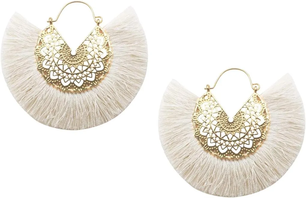 Tassel Hoop Earring Statement Thread Dangle Earrings Stylish Long Fringe Drop Earrings Lightweight Long Swingy French Hook Earrings for Women