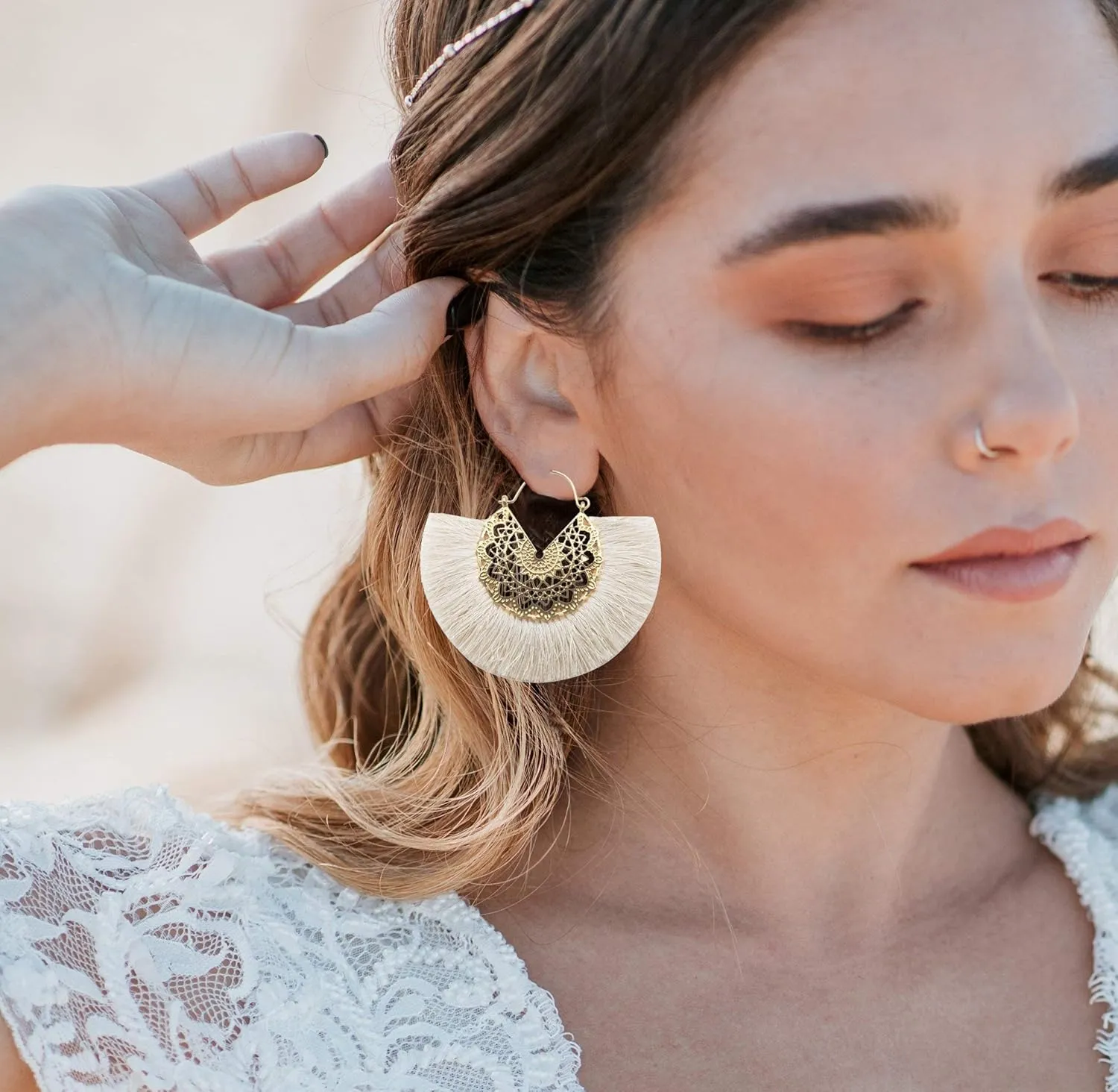 Tassel Hoop Earring Statement Thread Dangle Earrings Stylish Long Fringe Drop Earrings Lightweight Long Swingy French Hook Earrings for Women