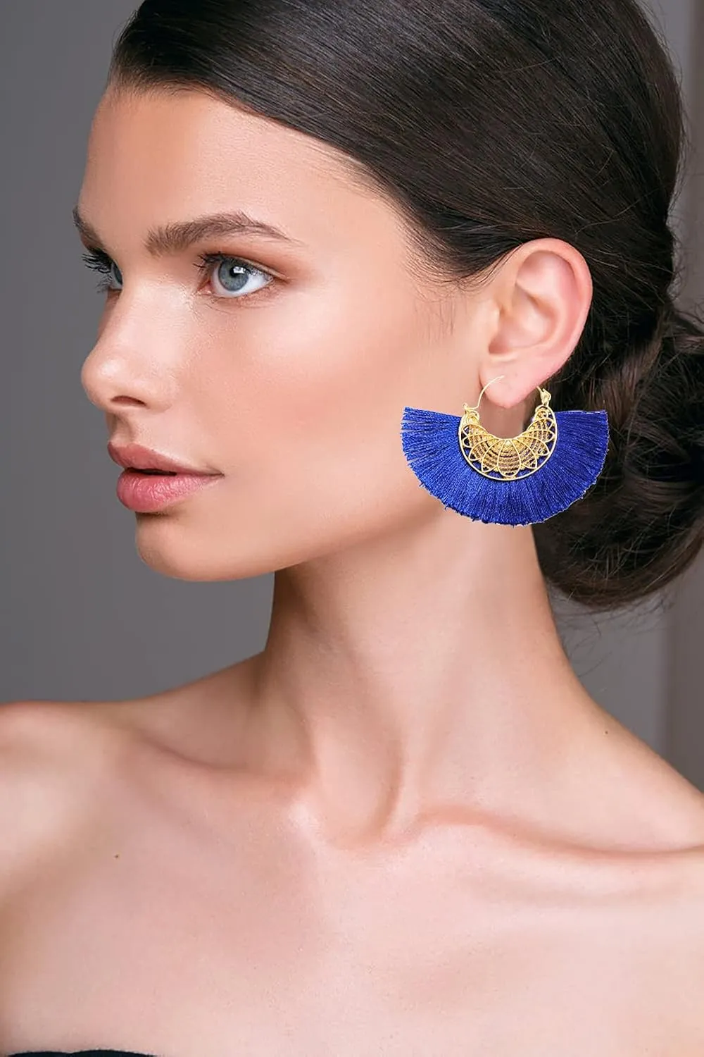 Tassel Hoop Earring Statement Thread Dangle Earrings Stylish Long Fringe Drop Earrings Lightweight Long Swingy French Hook Earrings for Women