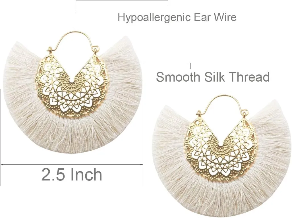 Tassel Hoop Earring Statement Thread Dangle Earrings Stylish Long Fringe Drop Earrings Lightweight Long Swingy French Hook Earrings for Women