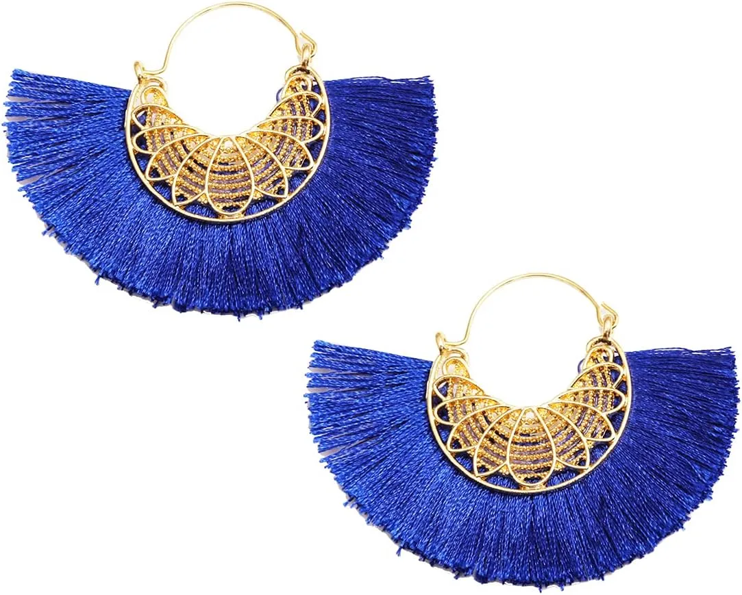 Tassel Hoop Earring Statement Thread Dangle Earrings Stylish Long Fringe Drop Earrings Lightweight Long Swingy French Hook Earrings for Women