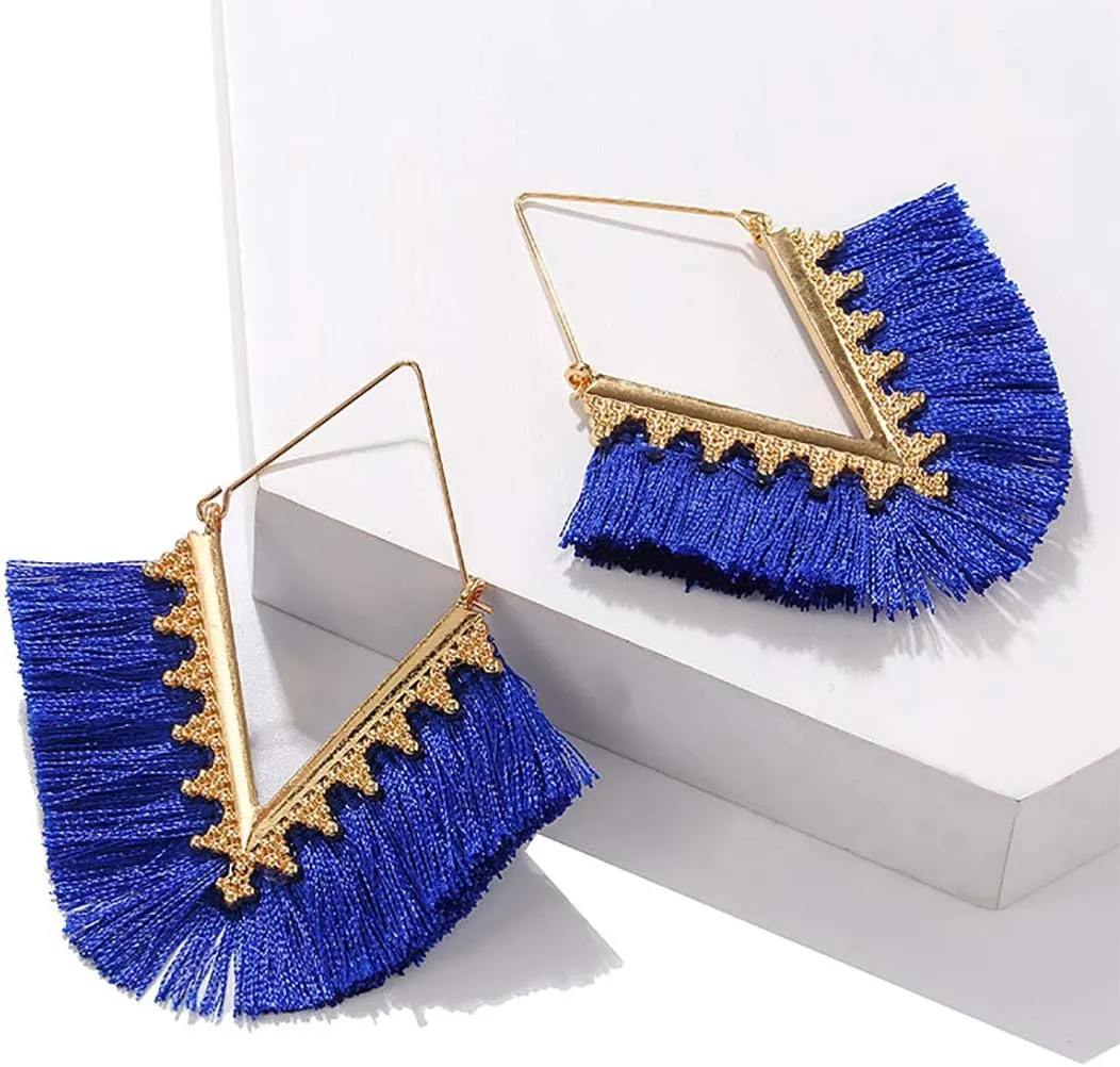 Tassel Hoop Earring Statement Thread Dangle Earrings Stylish Long Fringe Drop Earrings Lightweight Long Swingy French Hook Earrings for Women