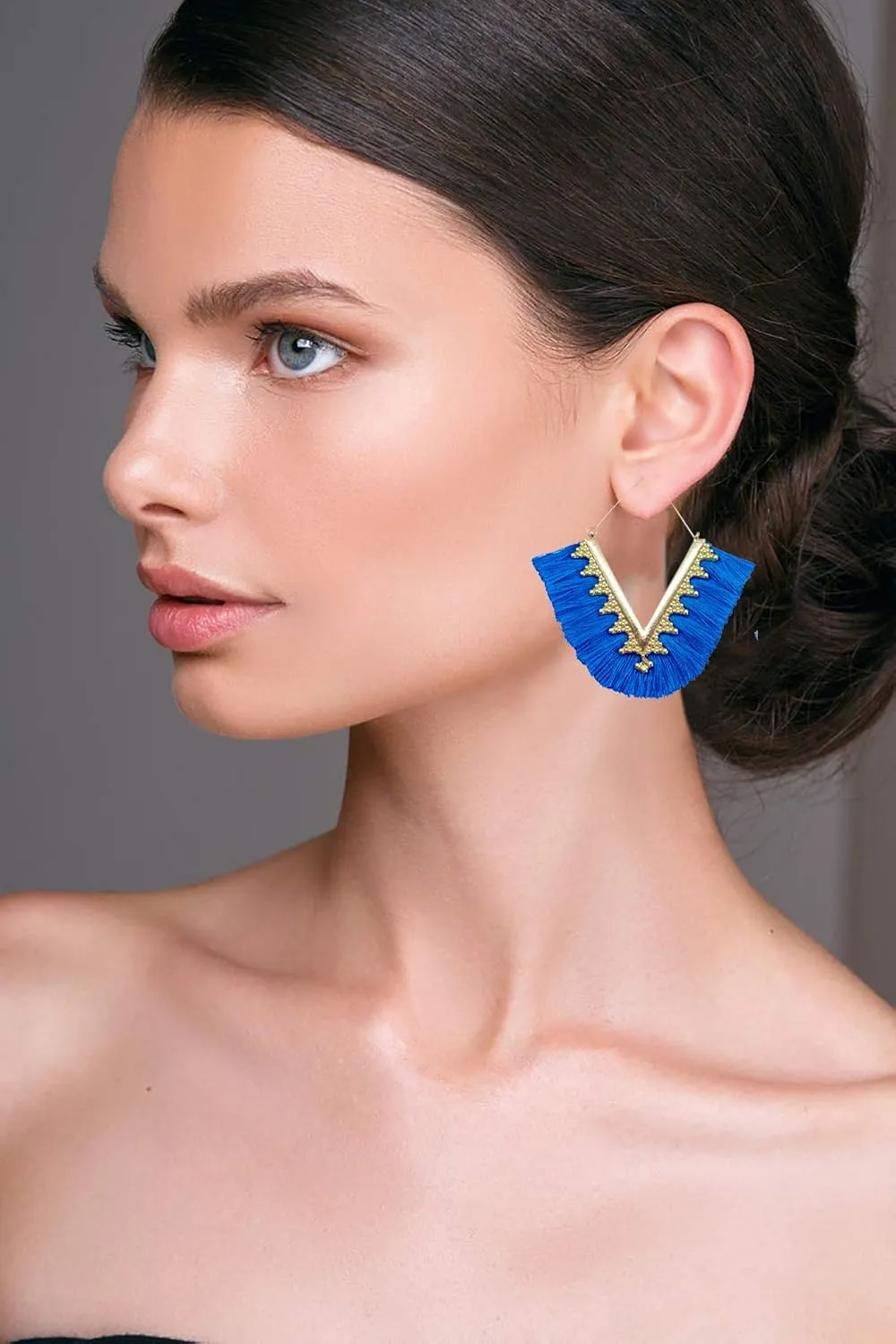 Tassel Hoop Earring Statement Thread Dangle Earrings Stylish Long Fringe Drop Earrings Lightweight Long Swingy French Hook Earrings for Women
