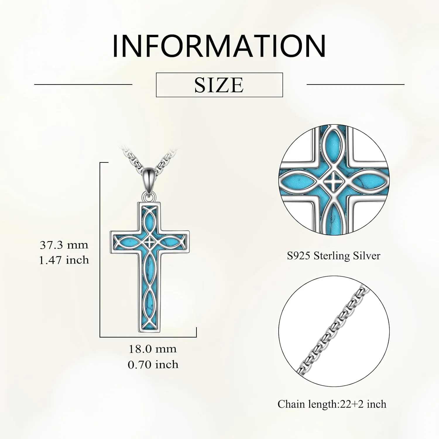Turquoise Cross Necklace for Men Women S925 Sterling Silver Turquoise Pendant Necklaces Cross Jewelry Gifts