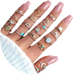Vintage Black Knuckle Rings Set, Boho Butterfly Snake Stackable Finger Rings for Women, Silver Gold Midi Rings Pack