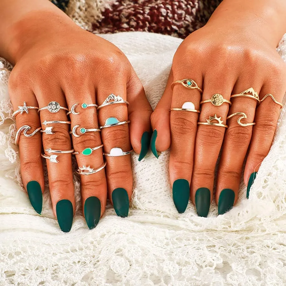 Vintage Black Knuckle Rings Set, Boho Butterfly Snake Stackable Finger Rings for Women, Silver Gold Midi Rings Pack