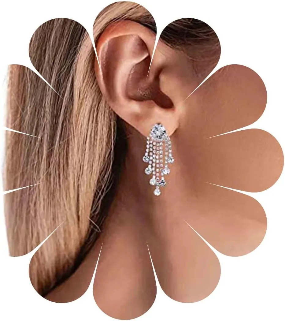 Vintage Chandelier Crystal Dangle Earrings Long Tennis Chain Drop Earrings Rhinestone Earrings Long Bridal Chandelier Earrings Jewelry for Women