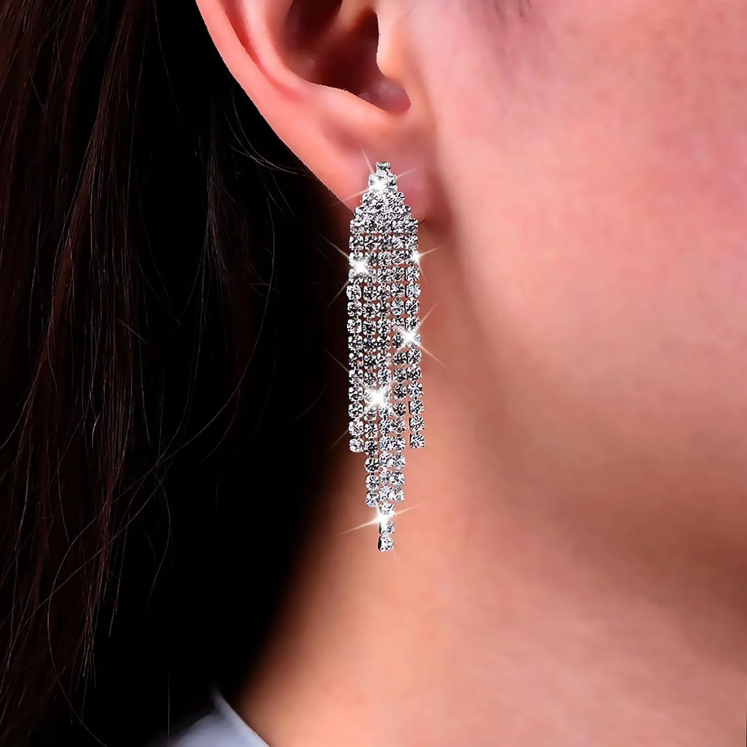 Vintage Crystal Chain Earrings Gold Tennis Chain Earrings Cz Chandelier Earrings Crystal Tassel Earrings Fringe Crystal Earrings Jewelry for Women and Girls
