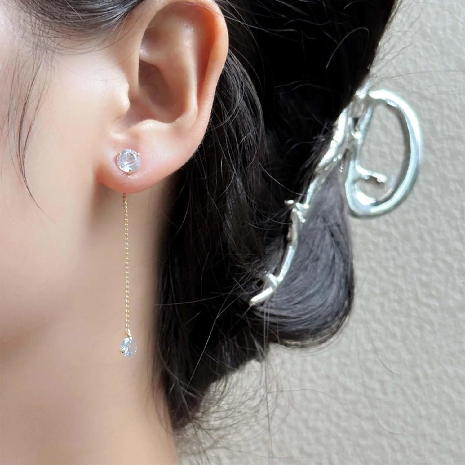 Vintage Crystal Ear Jacket Earrings Rhinestone Jacket Earrings Gold Cz Long Chain Dangle Earrings Sparkly Cubic Zirconia Drop Earrings Jewelry for Women (Gold)