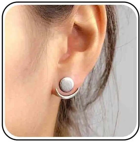 Vintage Moon Phase Ear Jacket Earrings Crescent Moon Earrings Gold Coin Disc Stud Earrings minimal geometric earrings Jewelry for Women (Gold)