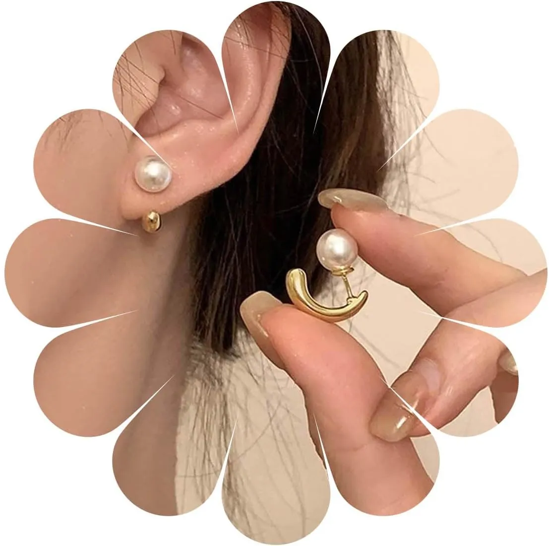 Vintage Pearl Ear Jacket Earrings Gold C-Shape Earrings Pearl Stud Earrings Gold Minimal Earrings Jewelry for Women