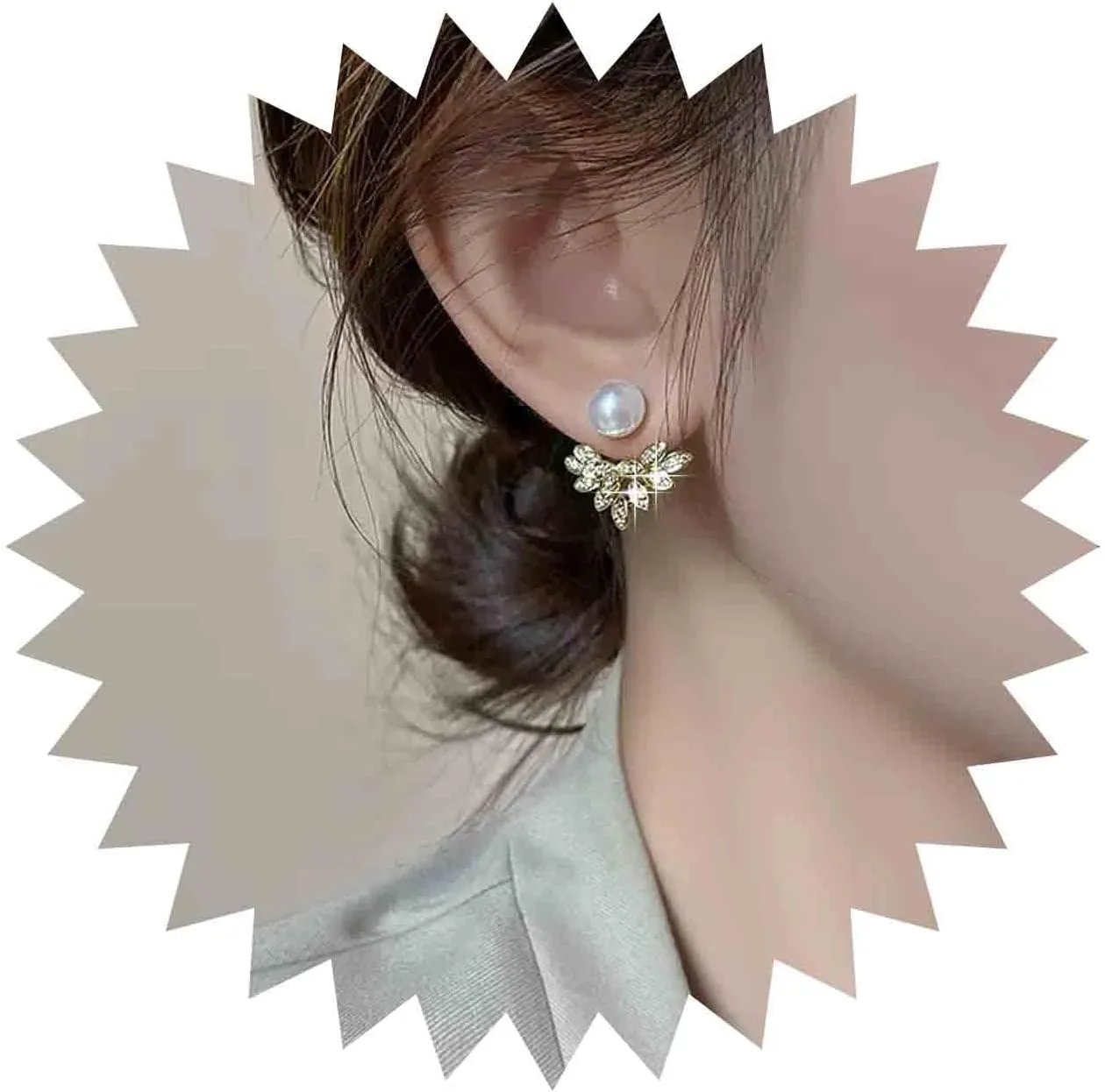 Vintage Pearl Leaf Ear Jacket Earrings Gold Pearl Stud Earrings Crystal Evil Eye Earrings Lotus Flower Jacket Earrings Cluster Leaf Earrings Jewelry for Women and Girls
