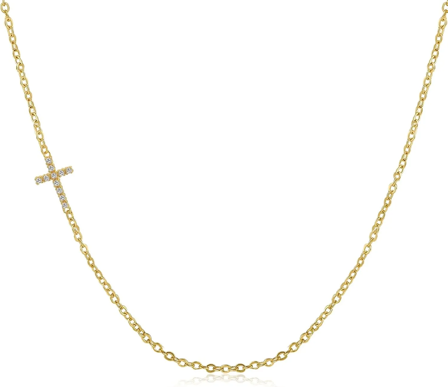 VIROMY Gold Cross Necklace for Women 14K Gold Plated Cute Sidways Cross Pendant Choker Necklaces Simple Trendy Everyday Jewelry for Women
