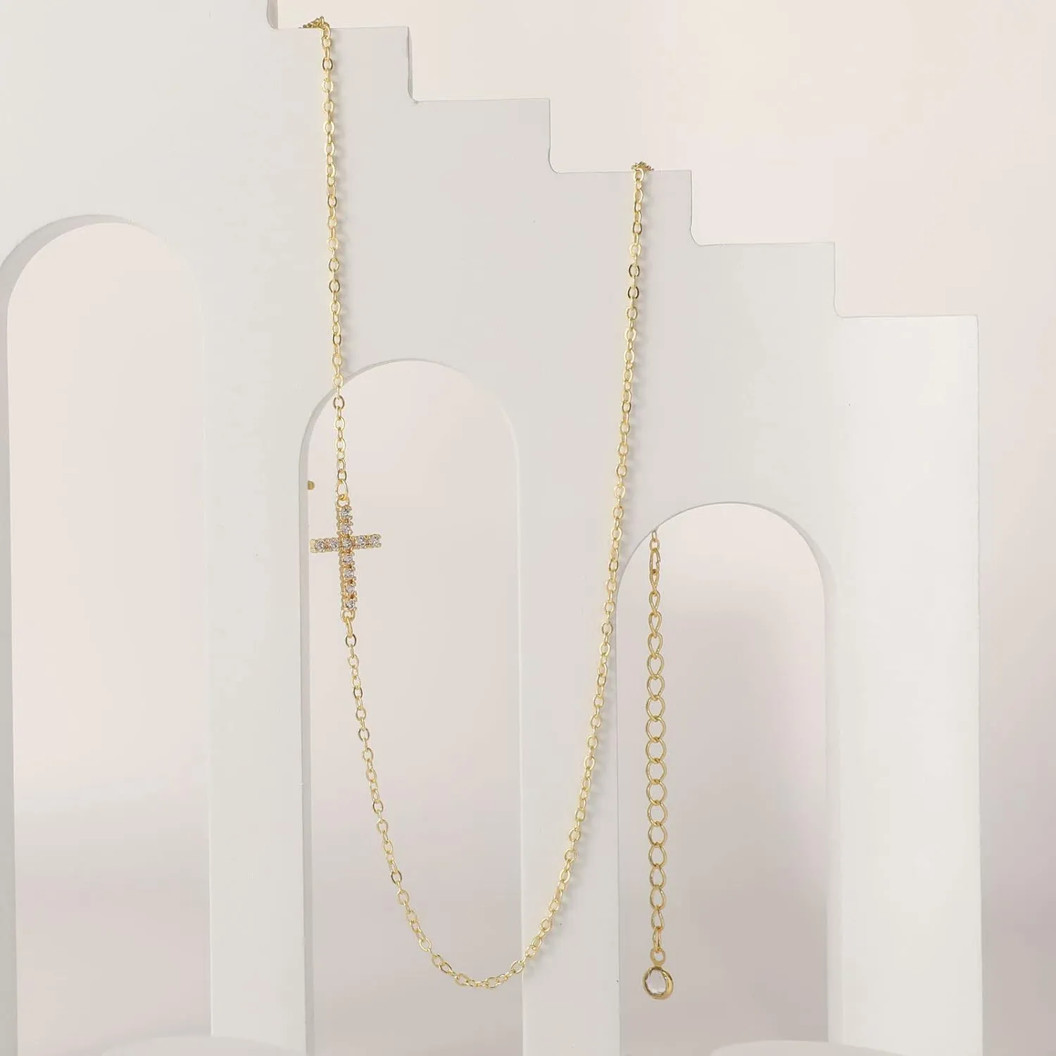 VIROMY Gold Cross Necklace for Women 14K Gold Plated Cute Sidways Cross Pendant Choker Necklaces Simple Trendy Everyday Jewelry for Women