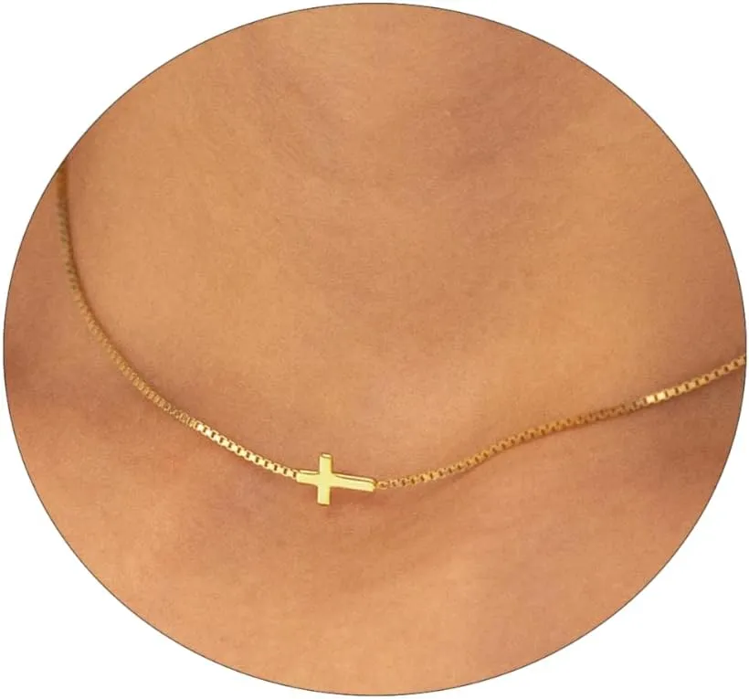 VIROMY Gold Cross Necklace for Women Dainty Diamond Cross Pendant Necklaces Non Tarnish Waterproof Necklace Simple Choker Minimalist Jewelry