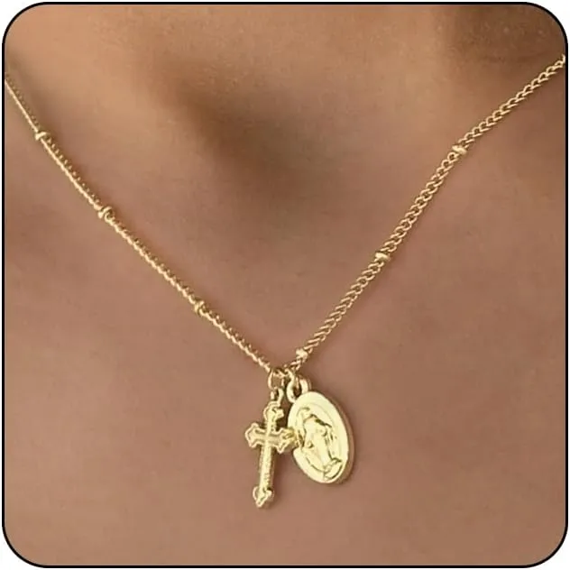 VIROMY Gold Cross Necklaces for Women Trendy 14K Gold Plated/Silver Cross Necklace,Cubic Zirconia Cross Necklaces for Women Men Boy Jewelry Gifts Double Cross Choker Necklace for Y2k Chains