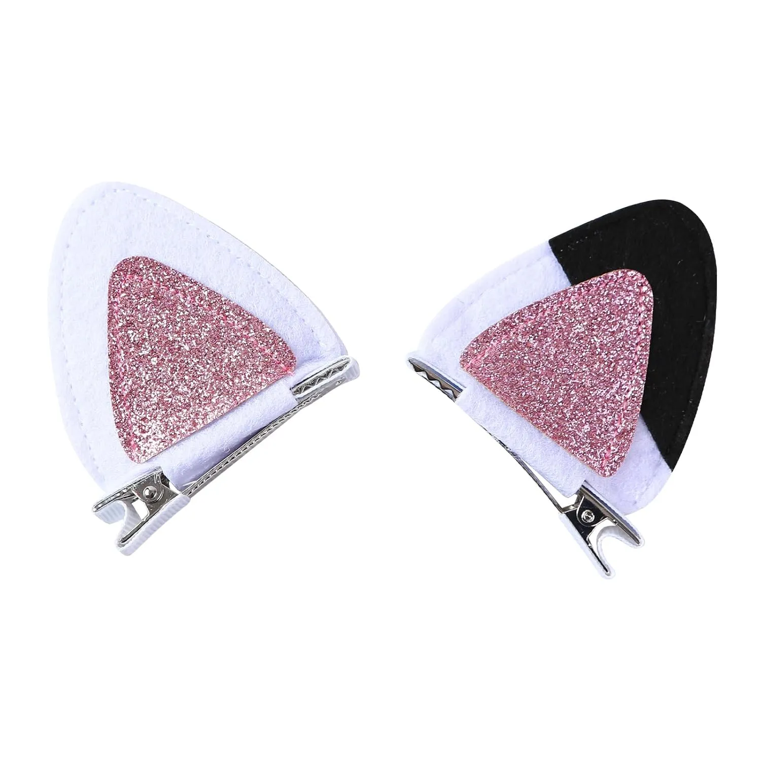 White Cat Ears Hair Clips for Girls Toddler Cute Glitter Halloween Costume Accessories Cartoon Dress Up Dollhouse Birthday Party Supplies Gift