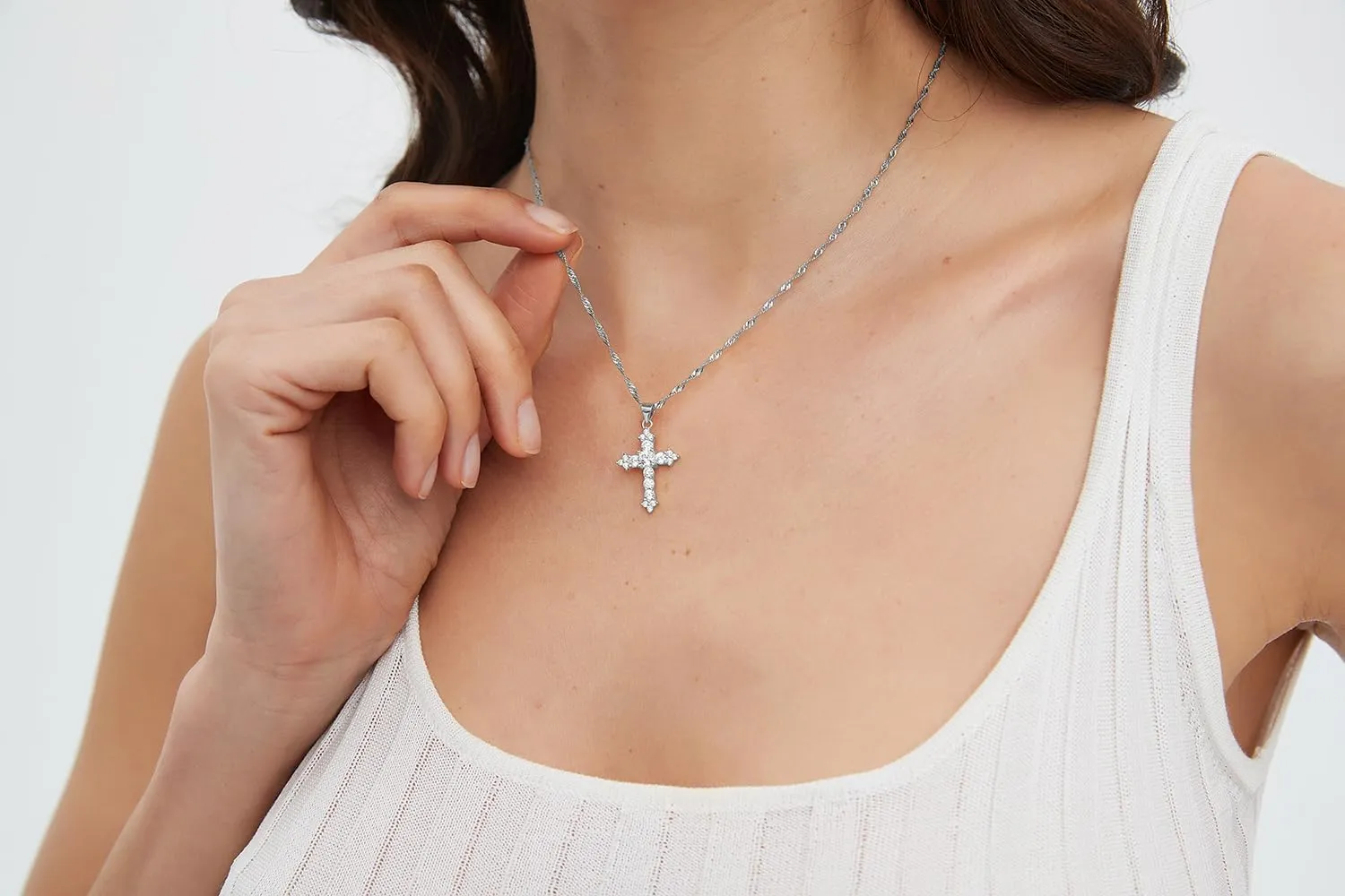 Wicary Cross Necklace for Women Gold Cross Necklaces for Women Sterling Silver Cubic Zirconia Pendant Necklace Religious Gifts for Birthday Anniversary