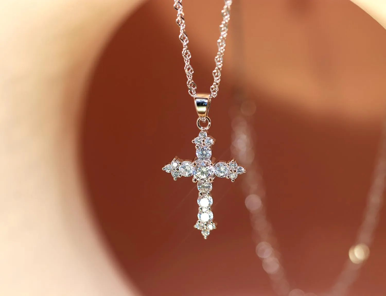 Wicary Cross Necklace for Women Gold Cross Necklaces for Women Sterling Silver Cubic Zirconia Pendant Necklace Religious Gifts for Birthday Anniversary