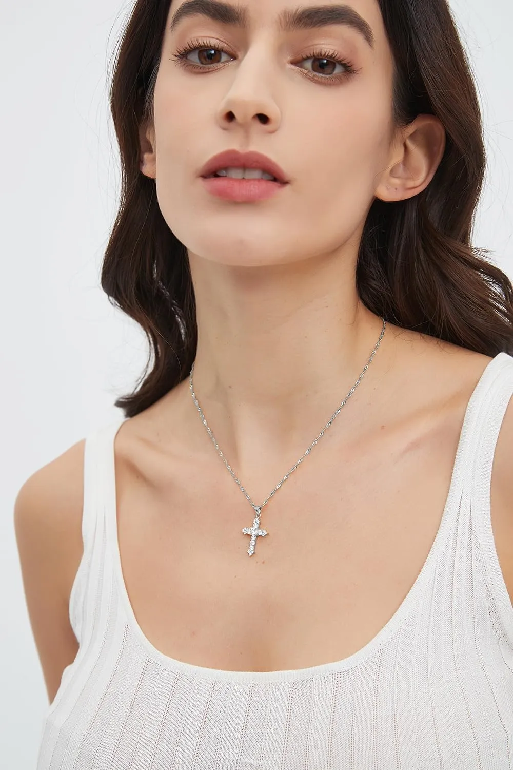 Wicary Cross Necklace for Women Gold Cross Necklaces for Women Sterling Silver Cubic Zirconia Pendant Necklace Religious Gifts for Birthday Anniversary