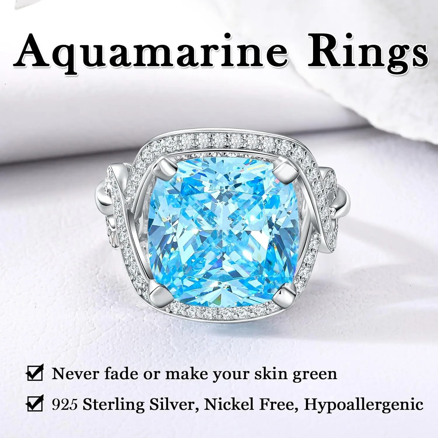 Womens Birthstone Engagement Ring 925 Sterling Silver Oval Cushion Cut Sapphire/Ruby/Emerald/Opal Gemstone Anniversary Ring Big Statement Cocktail Halo Ring Size 6 to 10 (with Gift Box)