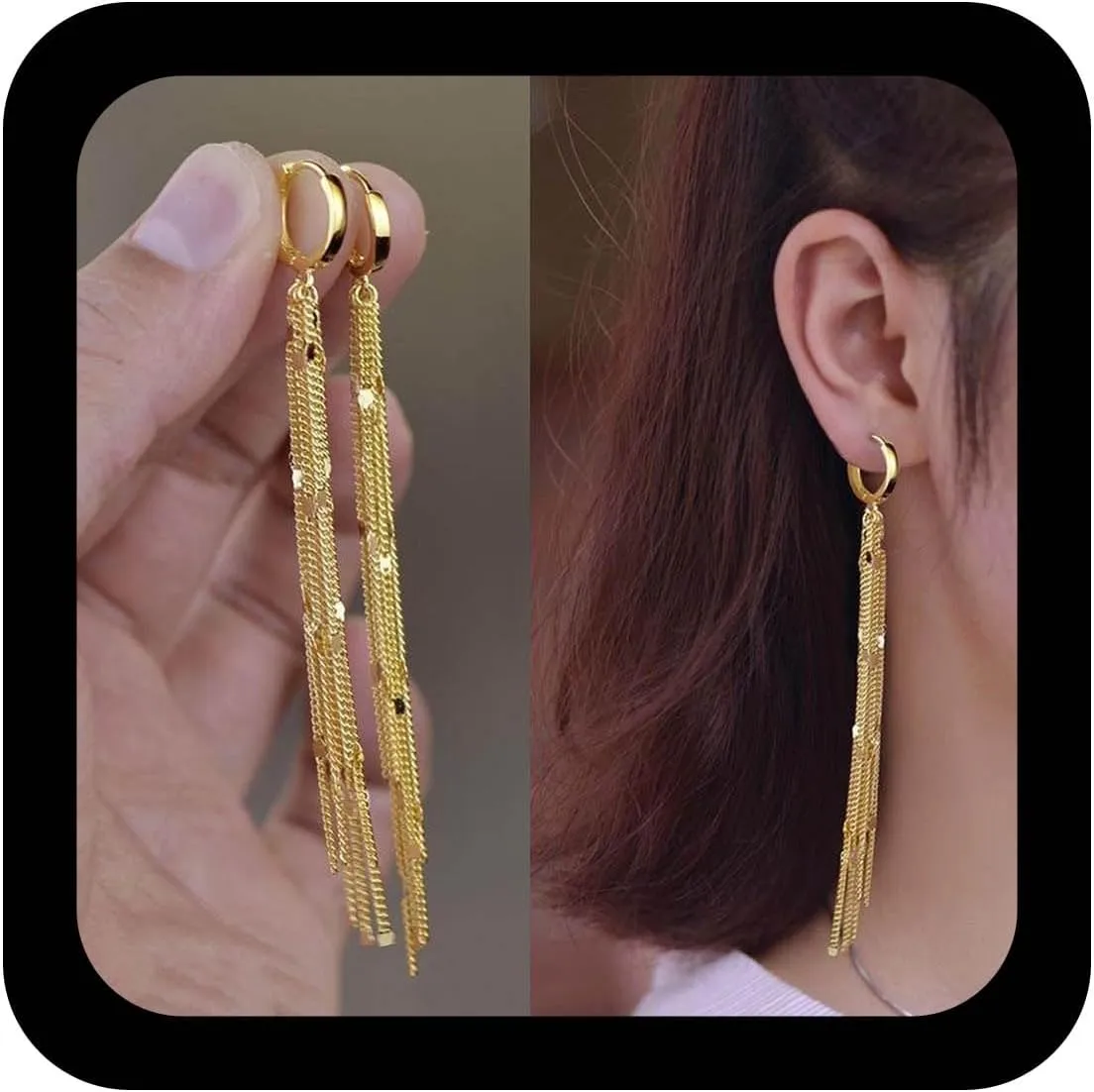 YienDoo Long Tassel Dangle Drop Earring Gold Sleek Metal Chain Drop Earrings Wedding Brial Tassel Earrings Statement Long Tassels Chain Hanging Earrings Jewelry for Women